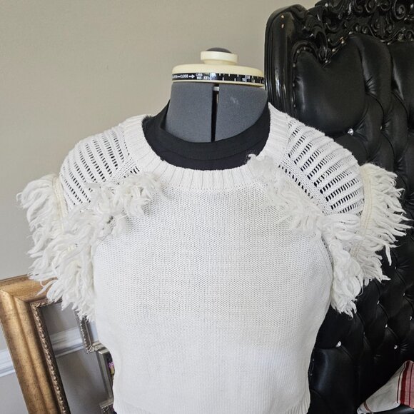 BCBGMaxAzria Fringe-Trimmed Sweater Short Sleeve - Picture 2 of 4